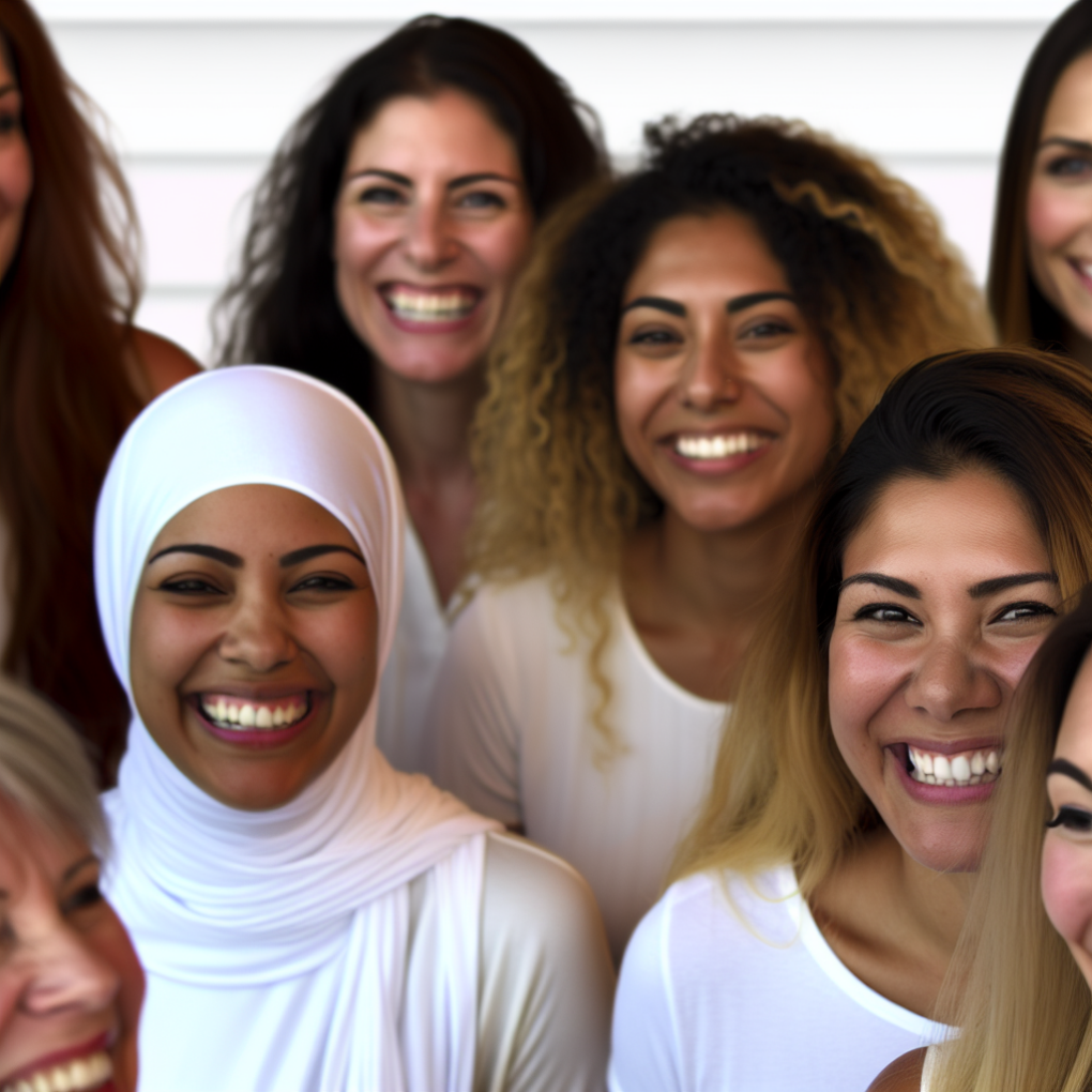 A diverse group of women smiling.