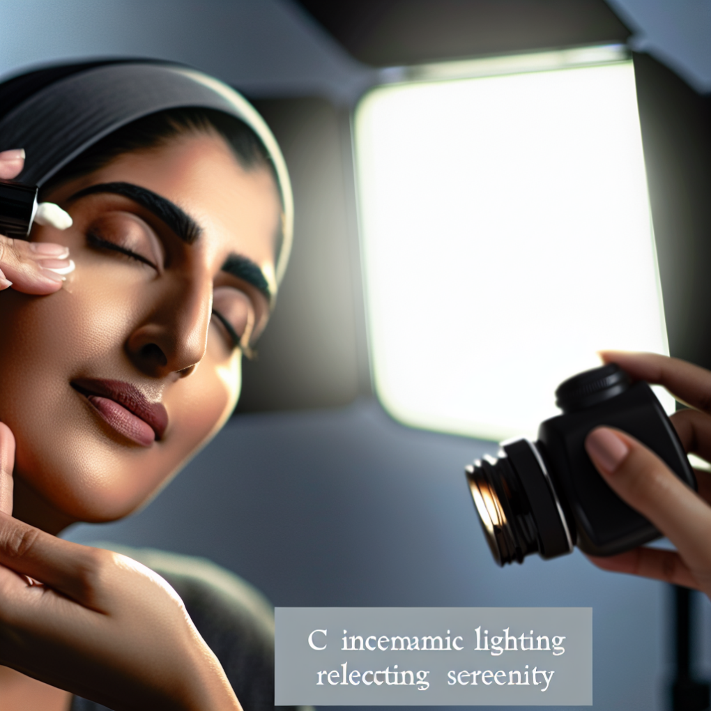 A serene image of a woman applying gentle skincare products to her sensitive skin.