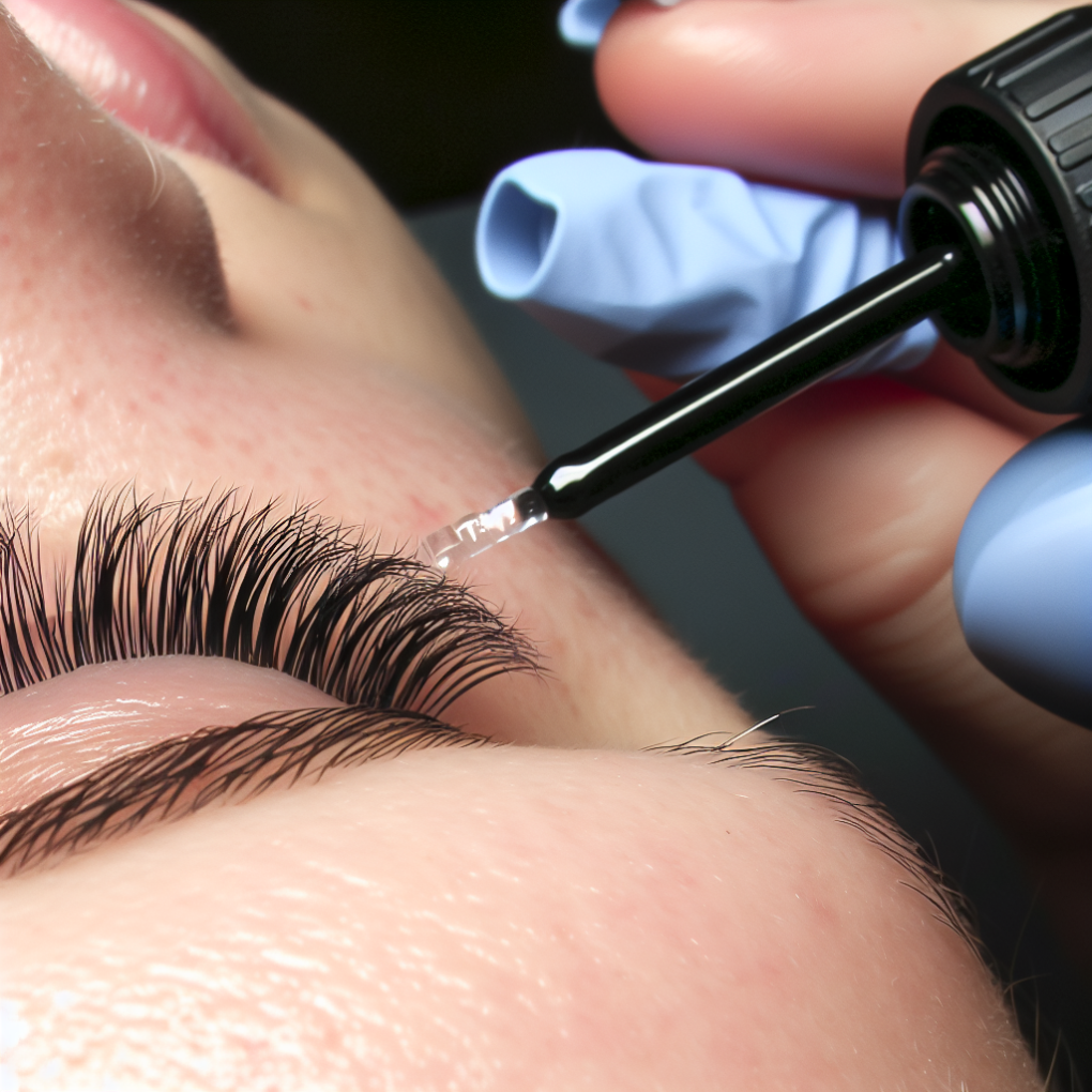 Close-up of applying serum to eyelashes.