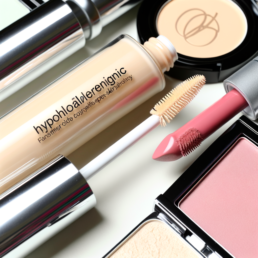 Close-up of hypoallergenic makeup products.