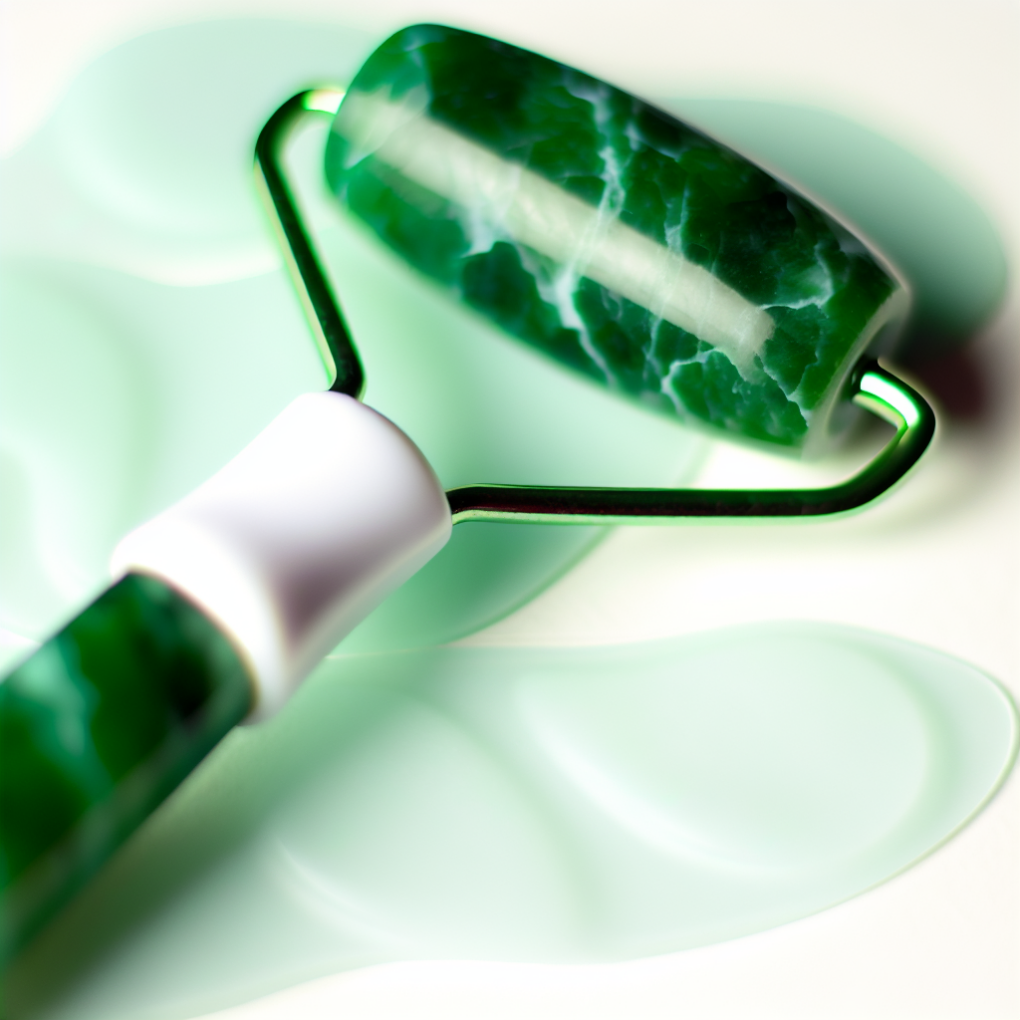 Close-up of jade roller and eye patches.