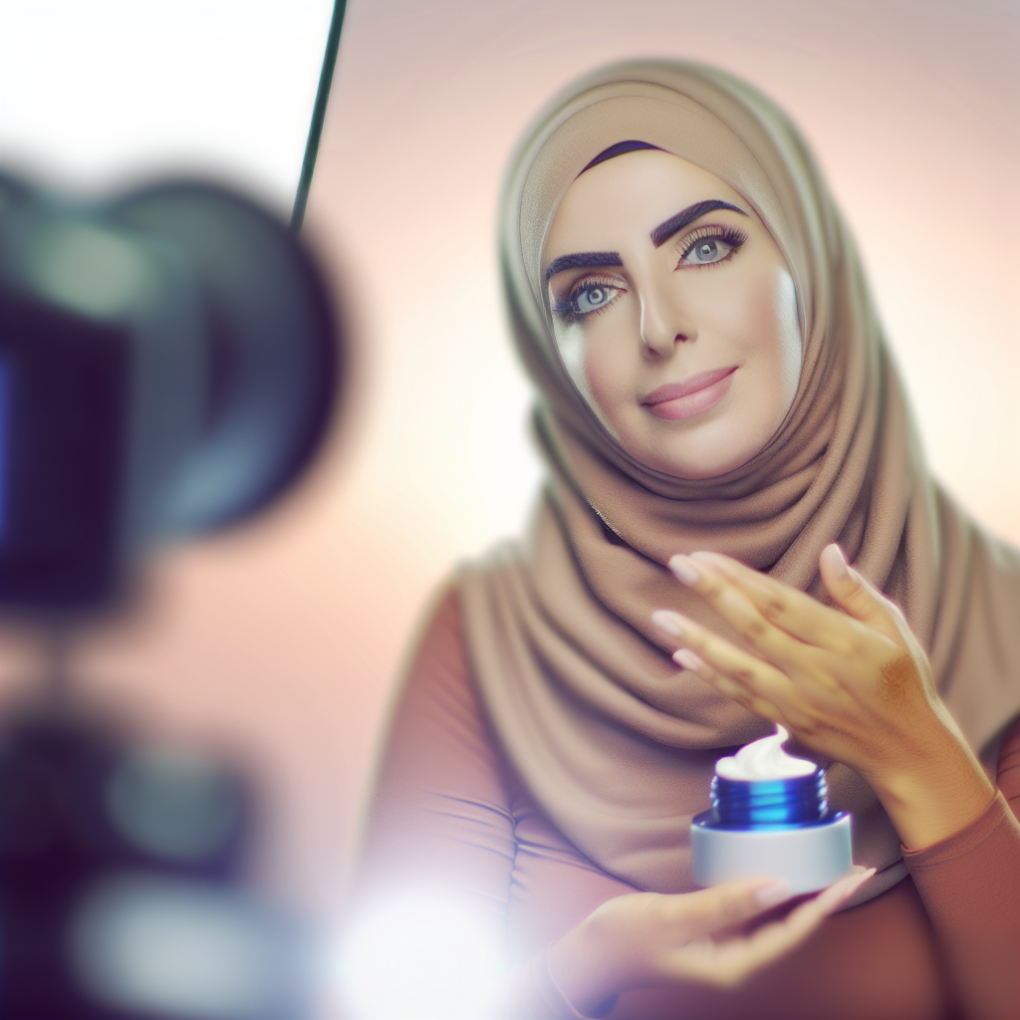 Woman applying anti-aging skincare products serenely.